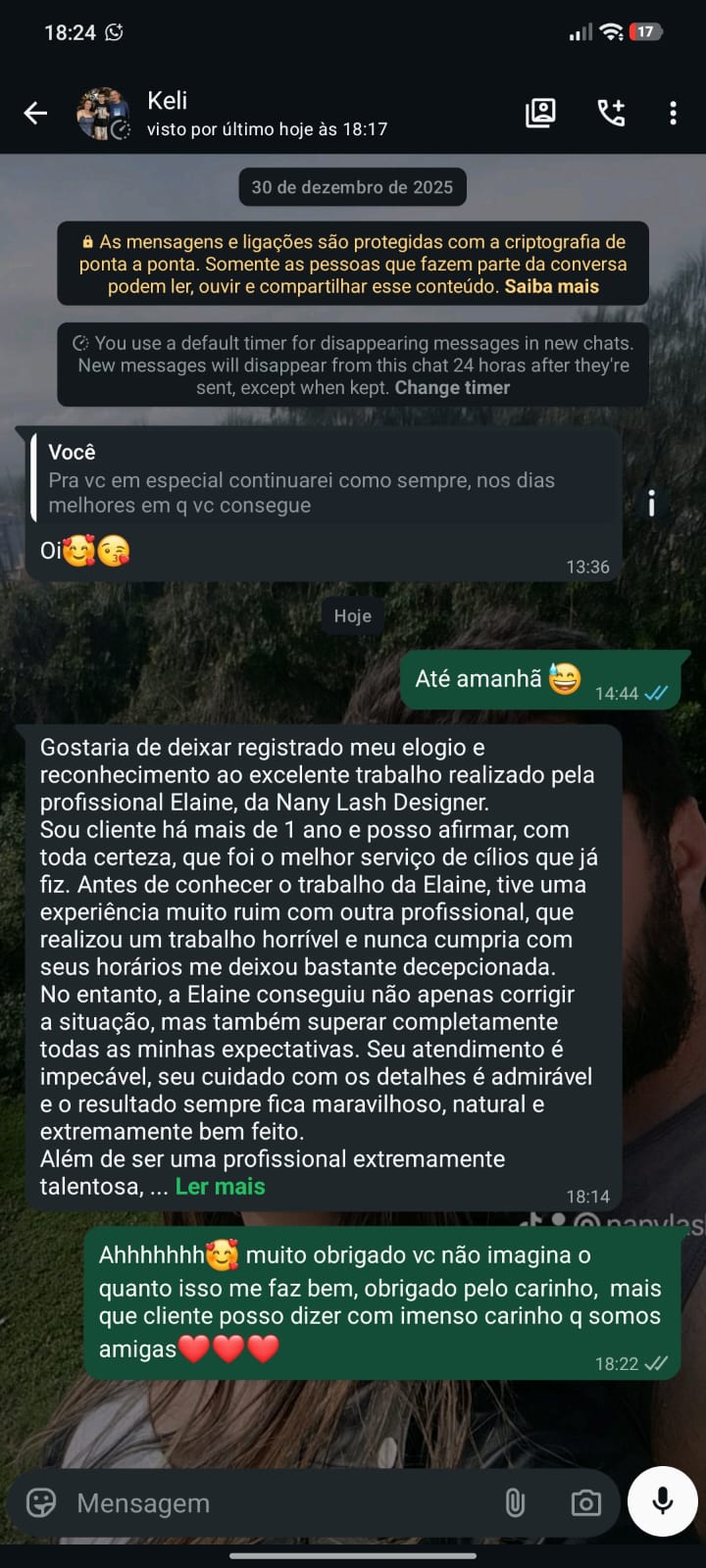 Print real de feedback de cliente no WhatsApp